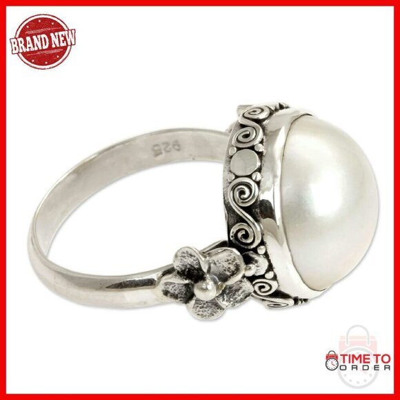 Jewelry - Sterling Silver Pearl Ring Size 5, Handcrafted Bridal Moon Design